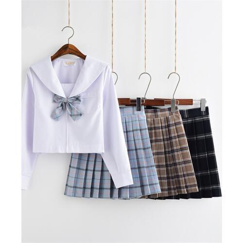 Japanese Style Fashion JK School Uniform College Girl Skirt Pleated Lattice Sailor Dress Tie Cute Girls Cosplay Clothing Set