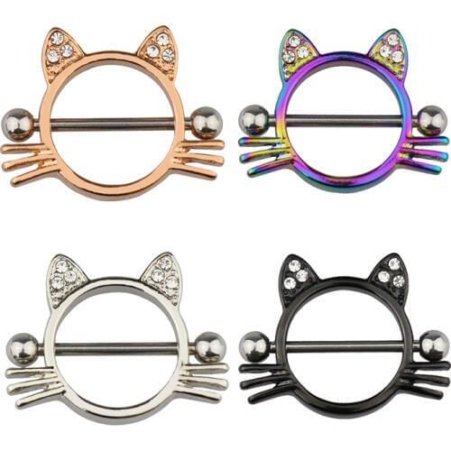 2pcs Cat Nipple Ring Piercing Bar Stainless Steel Barbell Nipple Shield Rings for Women Girls Sexy Body Breast Jewelry Gift 14G