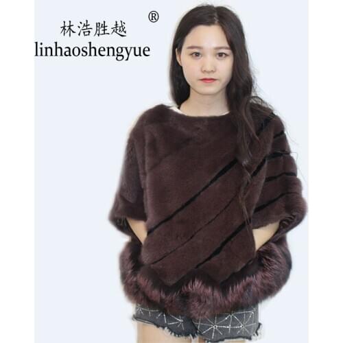 Linhaoshengyue Real Fur Shawl Mink Weave