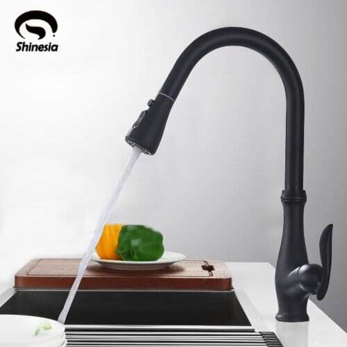 Shinesia Matte Black Kitchen Faucet Pull Out Sprayer Swivel Spout Mixer Tap Sink Faucet 360 Rotation Kitchen Faucets Water Mixer