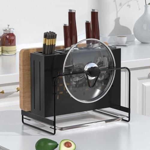 Metal Stand and Wall Mounted 4 in 1 Kitchen Storage Rack Knife Holder Cutlery Box Lid Rest Organizer Chopping Board Container