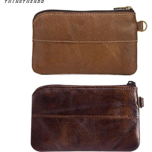 THINKTHENDO Fashion Mens Vintage Leather Mini Coin Purse Card Case Holder Wallet Clutch Male Short Zipper Small Change Bag New