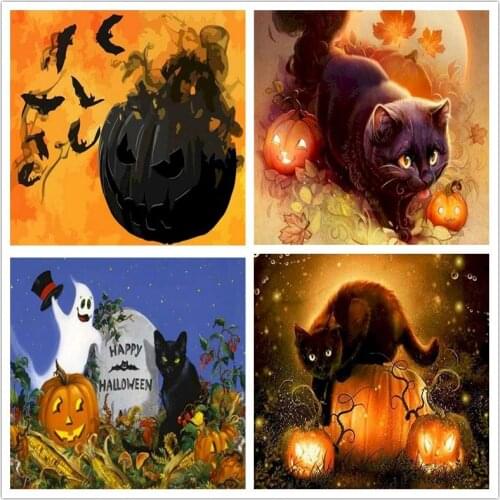 DIY Paint by Number Halloween Cat 40X50cm Oil Painting By Numbers On Cavans Animals Frame Digital Painting Unique Gi