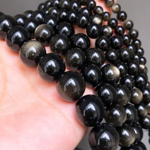 Natural Stone Black Gold Obsidian Beads Round Loose Spacer Beads For Jewelry Making Beads Diy Bracelets 6 8 10 12mm 7.5"Inches
