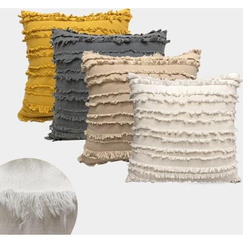 Nordic Ins Style Cotton and Faux Linen Tassels Yellow White Pillowcase Simple Decorative Cushion Covers Living Room Home Decor