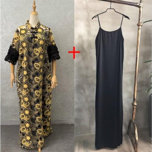 New African Dashiki Fashion Loose Embroidery Long African Maxi Dress For Women African Clothes Elegant Lace Dresses Abaya