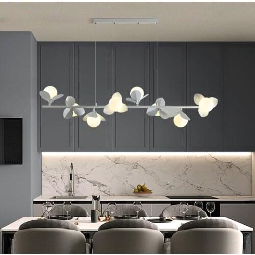Dining Room LED Chandelier Modern Nordic Kitchen Island Creative Long Hanging Light Restaurant Bar Coffee Shop Deco Pendant Lamp