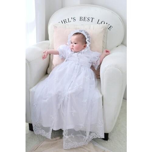Nimble newborns clothes baby girl Dress Three Pieces White Lace Embroidered Baptismal Floor-Length Christening Gowns