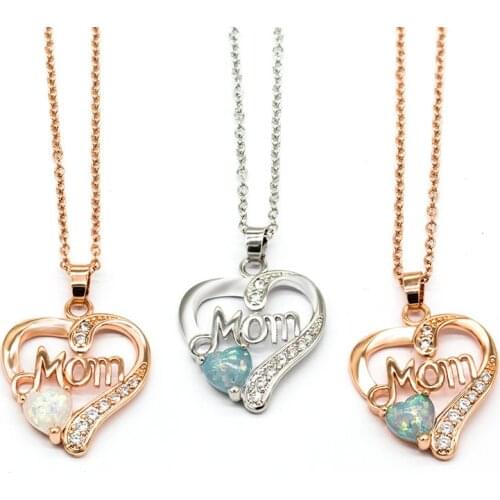 2019 New Hot Sale Fashion Opal mother crystal Heart pendant necklace Silver Color Jewelry for Woman Luxury Mothers Day gifts