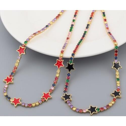 Charms Rainbow Enamel Star Necklaces for Women Colored Crystal Gold Micro Pave Chokers Necklaces CZ Cubic Zirconia Jewelry Gift