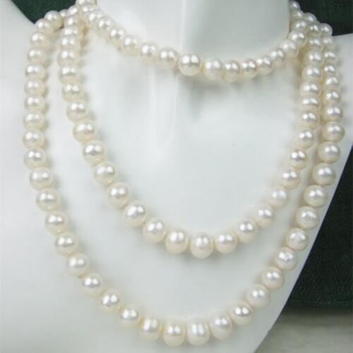 Freshwater white cultured round 8-9mm natural pearl classical beads diy necklace 51 inch AAA BV338