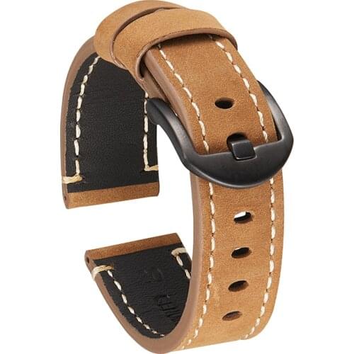 Vintage Handmade Genuine Leather Watch Strap Men Watchbands With Soild Buckle Cowhide Watch Band Belt 20mm 22mm 24mm
