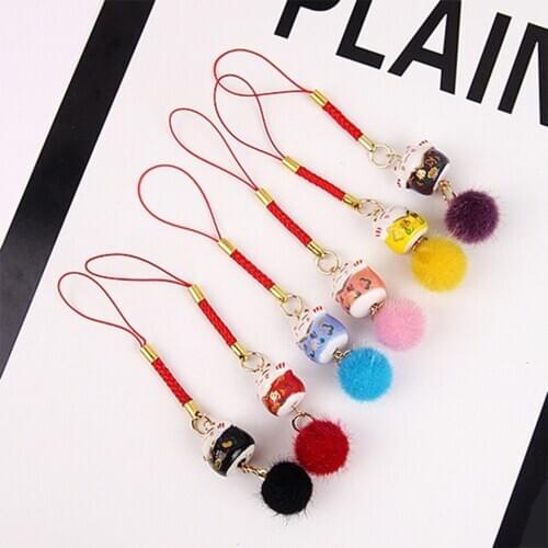 Korean Style Smart phone Strap Lanyards for iPhone Samsung Cute Luxury Cat Woll Ball Decor Mobile Phone Strap Rope Phone Charm