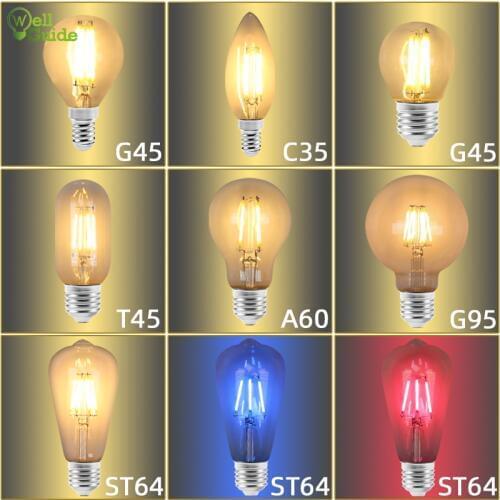 Retro Edison Light led Bulb E27 E14 220V 4W 6W ST64 G80 G95 T45 A60 color Filament Incandescent Ampoule Bulb Vintage Edison Lamp