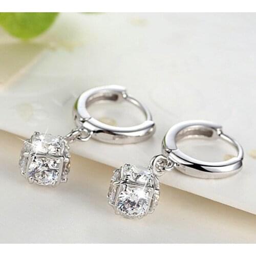 S925 Silver Elegant Round Zircon Dangle Earrings for Women Dazzling Fine Engagement Wedding Jewelry Graceful Fashion Earrings