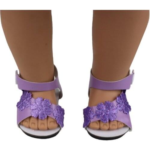 New Pattern Fashion Purple Flower Grain Sandals Fit 18 Inch American&43cm Baby New Born Doll Clothes Accessories Girls' Toys
