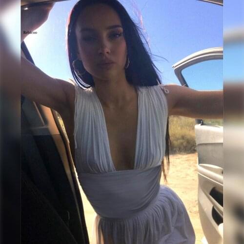 Sexy Deep V-Neck Plunge Mini Bodycon Dress Sleeveless Pleated Clothes Evening Club Party Fashion Women Dresses