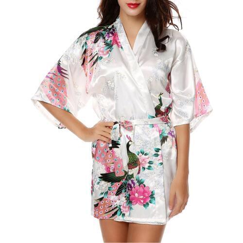 Bridal Wedding Robe Gown Women Print Flower Kimono Bridesmaid Robe Sleepwear Silk Short Bath