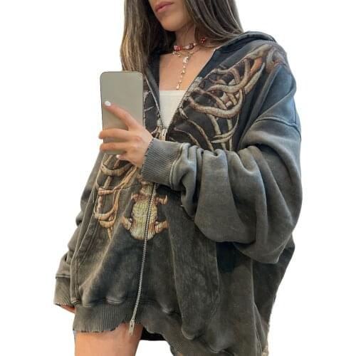 Halloween Women Men Casual Autumn Polyester Hooded Sweatshirts Adults Skeleton Print Long Sleeve Zip Cardigan with Pockets