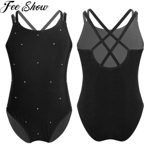 Girls Leotard Ballet Dance Sparkly Rhinestone Figure Skating Leotard Jumpsuit Roller Skating Ballet Gymnastics Leotard
