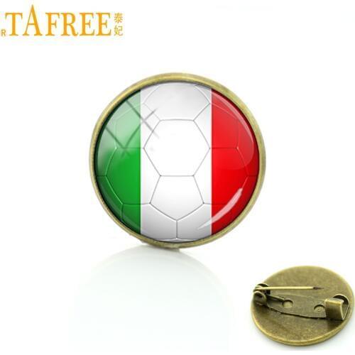 TAFREE Unique design Summer Italy Football picture glass art brooches soccer game pins badge for men women clothes jewelry D707