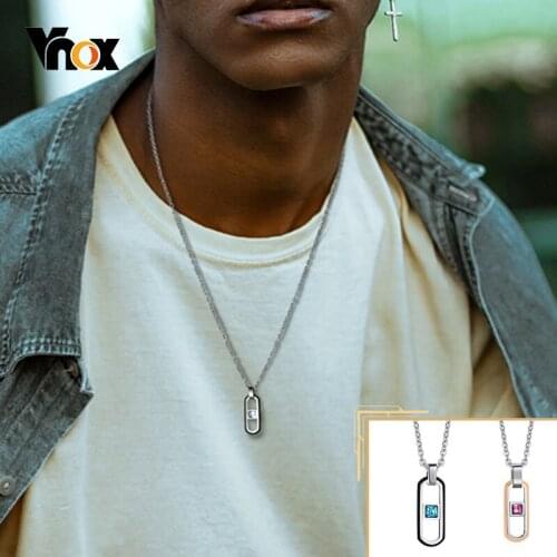 Vnox Geometric Shape Pendants for Couples, Women Men CZ Stone Necklaces, Stainless Steel Paperclip Pin Collar, BFF Sister Gift