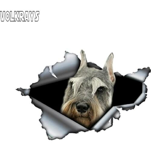Volkrays Grey Schnauzer Car Sticker Torn Metal Decal Waterproof Reflective Stickers Cute Pet Dog 3D Accessories Vinyl,13cm*8cm
