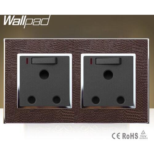 Wallpad Luxury Brown Leather 146*86mm LED Light 15 A Amp UK South Africa Switched Socket With Neon Free Shipping