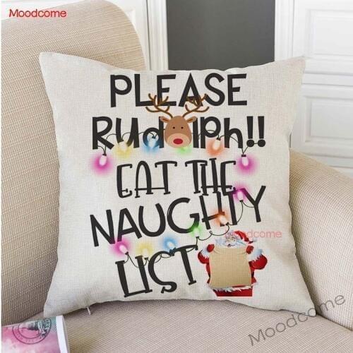 Funny Santa Claus Naughty List Humorous Letter Print Cotton Linen Home Decorative Pillow Case Christmas Farm Art Cushion Cover