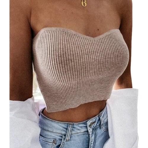 Hirgin Womens Strapless Tank Tops, Sleeveless Solid Color Ribbed Knit Stretchy Tube Tops