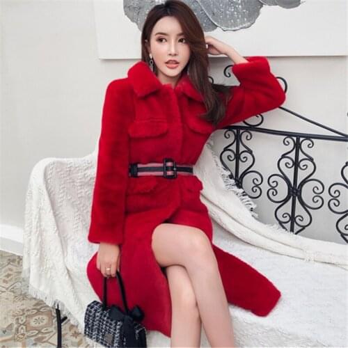 Red Rex Rabbit Fur Long Fur Coat Female 2019 Winter Fashion New Thin Lapel Long Sleeve Temperament Suede Fur Coat Tide H00273