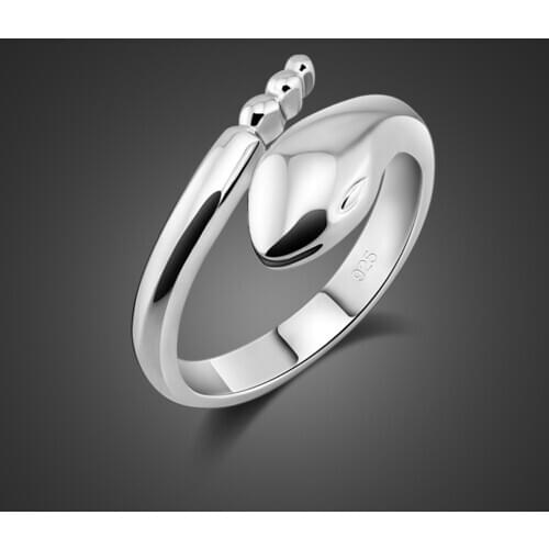 New Design Snake Ring Women Solid Silver Simple Adjustable Size Ring Fashion 100% 925 Sterling Silver Jewelry Gift