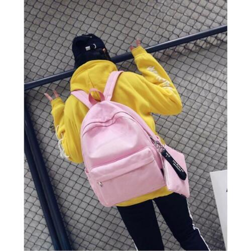 10pcs /lot! New Women Hot Sale Simple Backpack Female Solid Color Fashion School Bags with small bag For Teenager