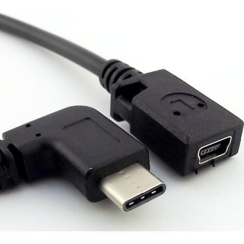 10x USB 3.1 Type C 90 Degree Right Angle Male to Mini 5pin Female Charging Data Sync Connector Cable 25cm