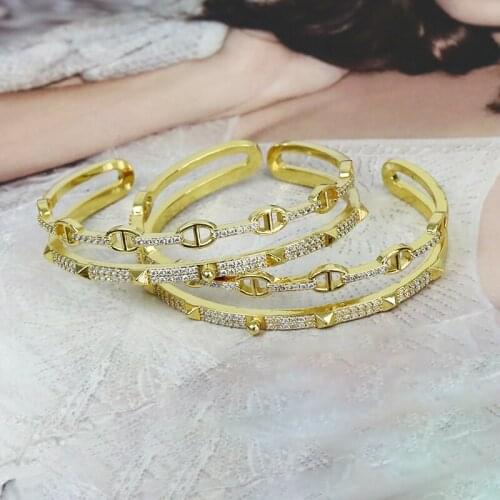 3 Pcs New design Zircon Layer Bangle Gold color zircon Jewelry charms Bracelet Gold color Women bangle 51417