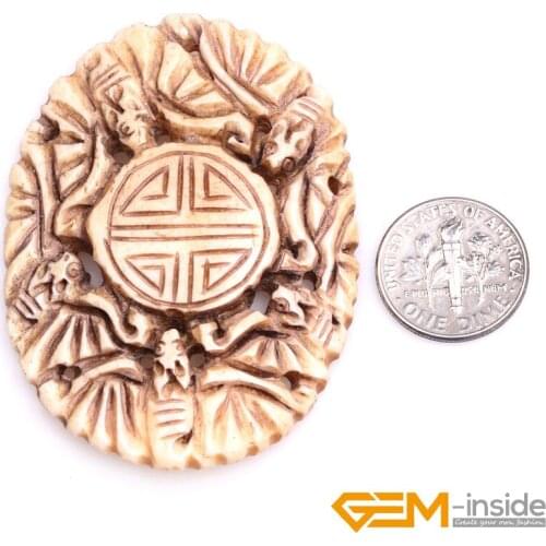 42x57mm Large Cream White Animal Fish with sino sign Carved Bone Cabochon Beads for Jewelry Making 1 Pcs For Gift