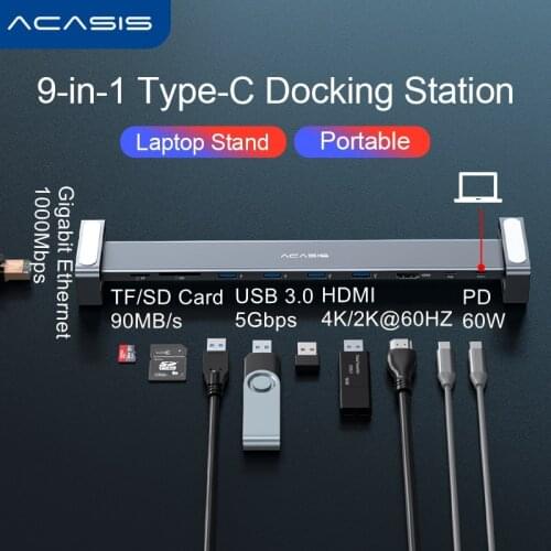 9 in 1 Type C HUB to 3.0 USB SD/TF Card Reader Dual HDMI 4K RJ45 USB HUB For MacBook Accessories USB Splitter HUB Power Adapter