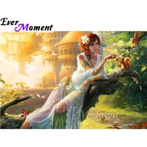 Ever Moment Diamond Painting Woman Castle Squirrel Square Drill Mosaic Picture Of Rhinestone 5D DIY Diamond Embroidery ASF1707