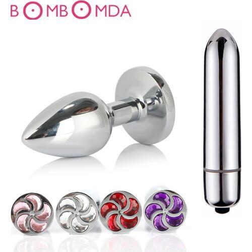 Bombomda Aluminum alloy Anal Plug Crystal Jewelry Jumping egg Smooth Butt Plug Vibrator Dilator Anal Toys for Men/Women