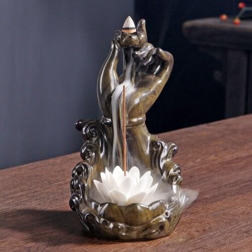 Zen bergamot backflow incense burner ceramic incenses holder road Guanyin Buddha with ornaments lower agarwood home decor