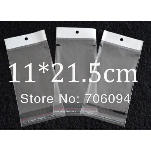 FreeShipping 11*21.5cm,1000pcs/lot Clear Self Adhesive Seal Poly Opp Plastic Bag With Header ,Hole Jewelry Earring Packing bag