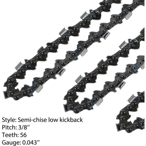 Chainsaw Chains SEMI-CHISE 16inch Chain Saw Low Kickback Electric Saw Replacement 56 Teeth Pitch 3/8 Gauge .043 Inch Free Return