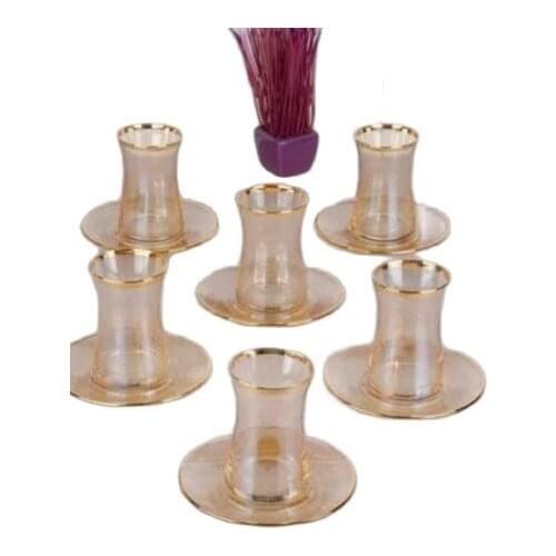 Pasabahce Heybeli Gold Bal Color 12 Piece Glass Tea Cup Tea Saucer Tea Set Tea Set