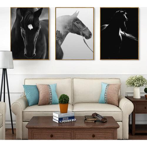 Black White Horse Animal Picture Home Decor Nordic Canvas Painting Wall Art Print Minimalist Realist Art Poster for Living Room
