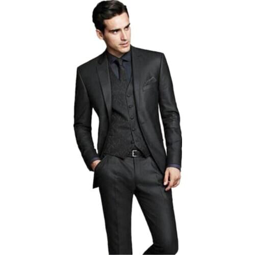 Black Slim Fit Men Groom Suit Tuxedos Formal Groomsmen Wedding suits Custom Made