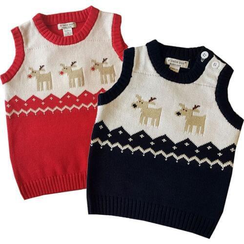 Kids vest girl knitted baby vest baby boy toddler girl vest cotton warm Christmas clothes girls sweater vest moose red tops