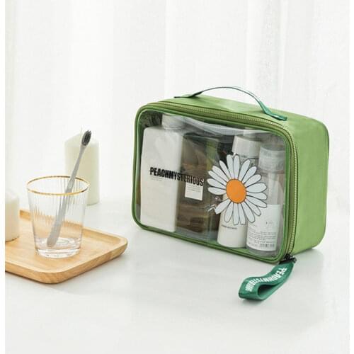 New Womens Waterproof Handbag PVC Daisy Transparent Waterproof Cosmetic Bag Toiletry Makeup Brushes Lipstick Storage Organizer
