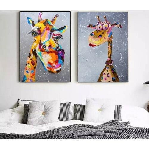 Graffiti Art Animal Canvas Painting Funny Giraffes Family Poster Prints Decorative Picture Graphic Artwork for Kids Room Decor