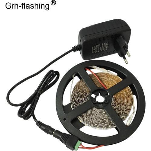 Grnflashing Led strip 5050 30LED/m 5m/lot No waterproof indoor flexible led string light+ DC 12V power adapter for decoration