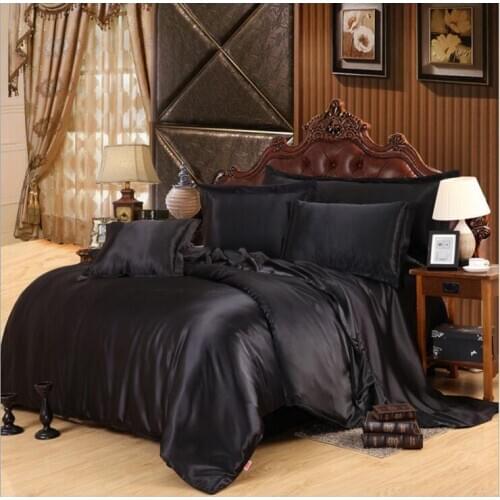 Imitate Silk Feel Satin Solid Black Bedding Set Single Queen King Size Duvet Cover Set Bedclothes Bed Sheet Luxury Bedding Kit